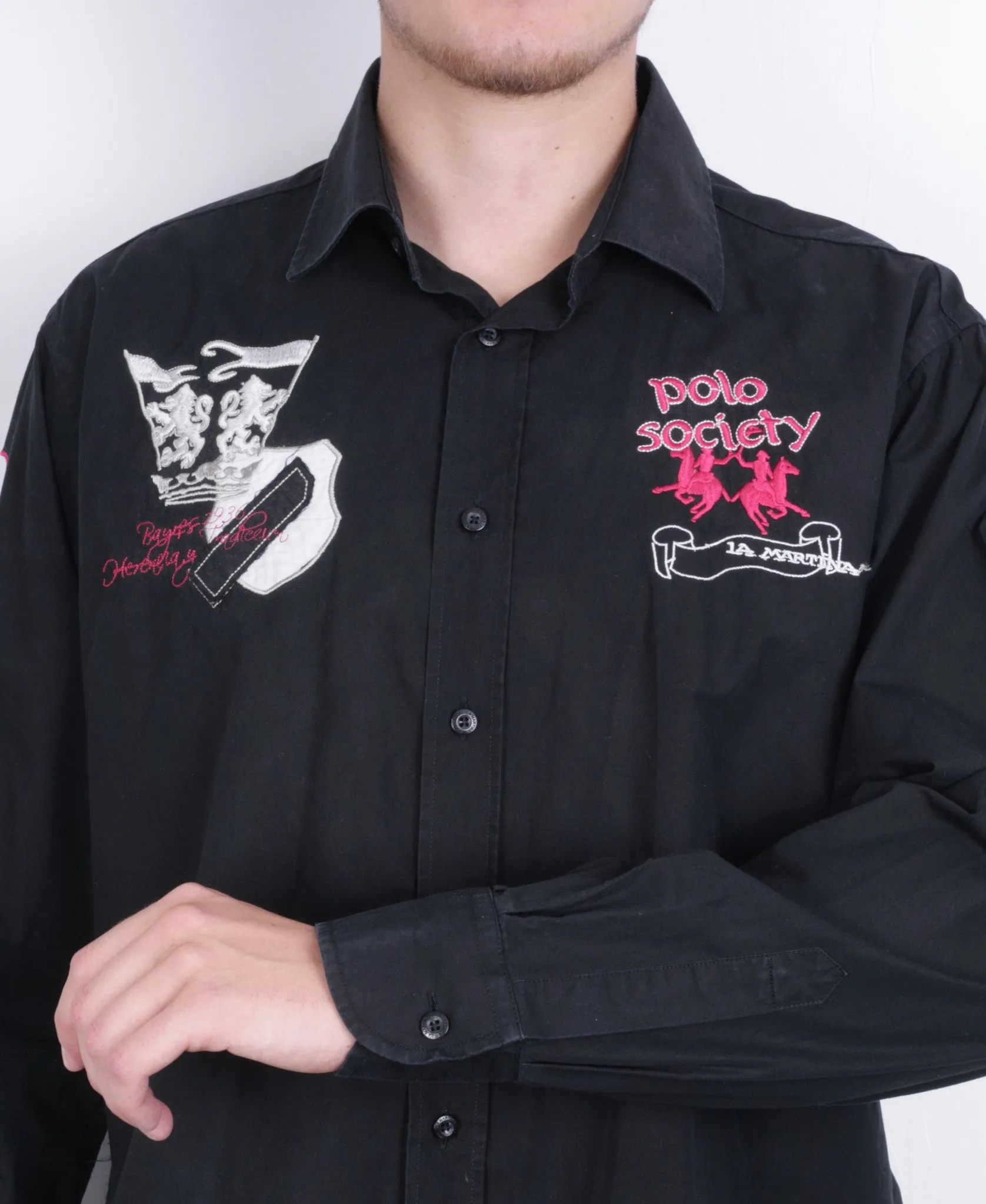 La Martina Mens 2XL Casual Shirt Black Cotton Polo Society XXL