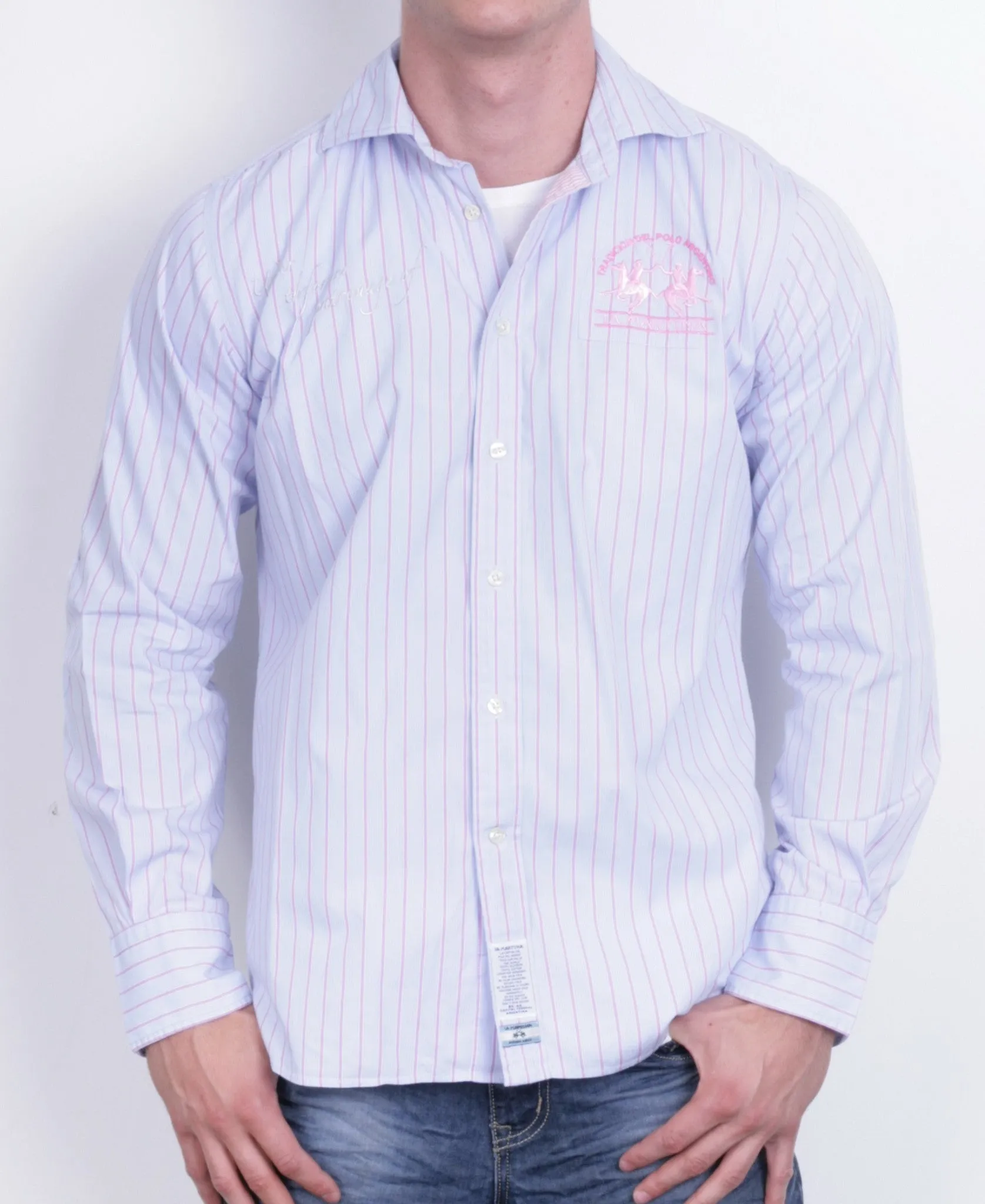 La Martina Mens L Casual Shirt Blue Cotton Buenos Aires Long Sleeve
