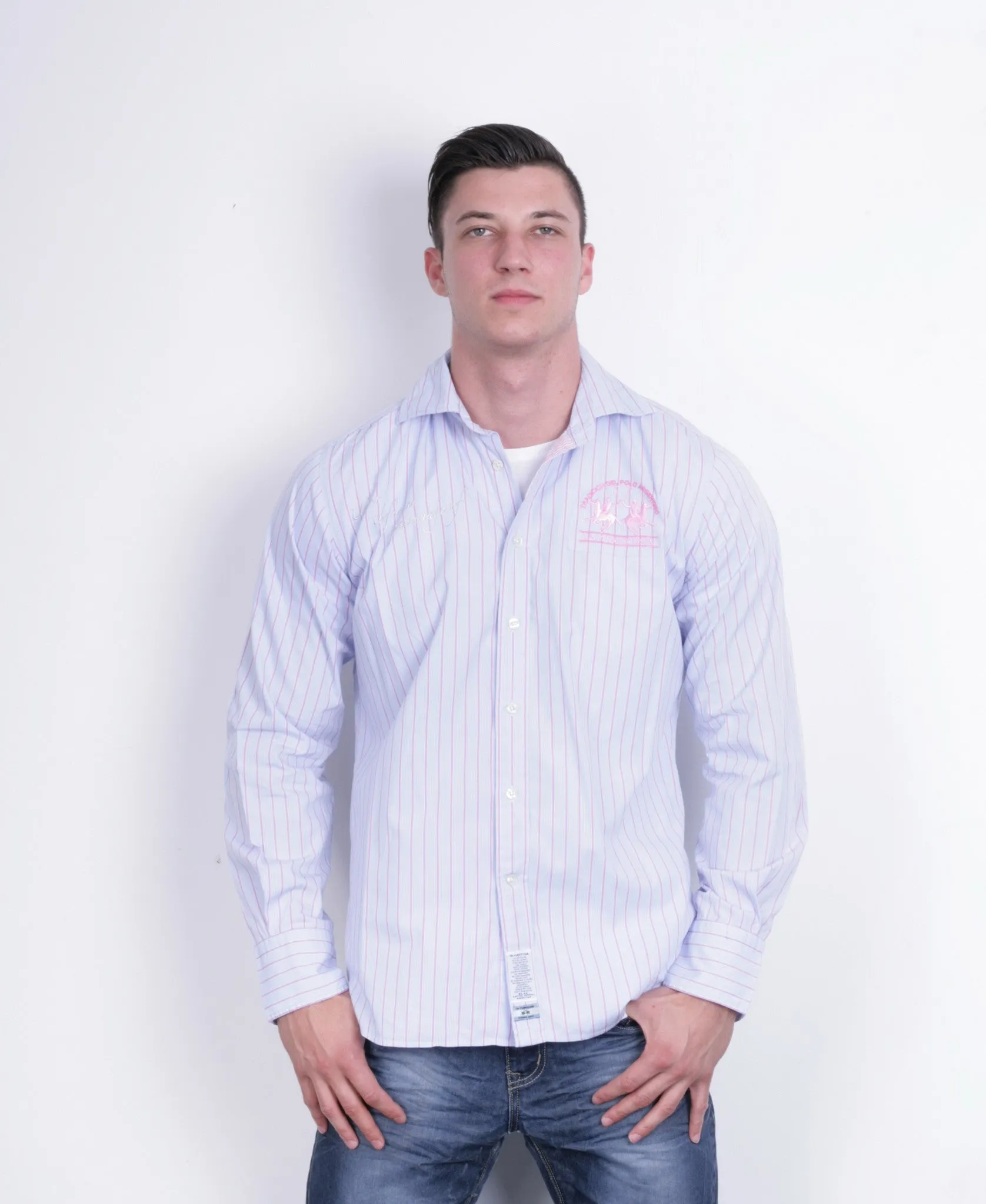 La Martina Mens L Casual Shirt Blue Cotton Buenos Aires Long Sleeve