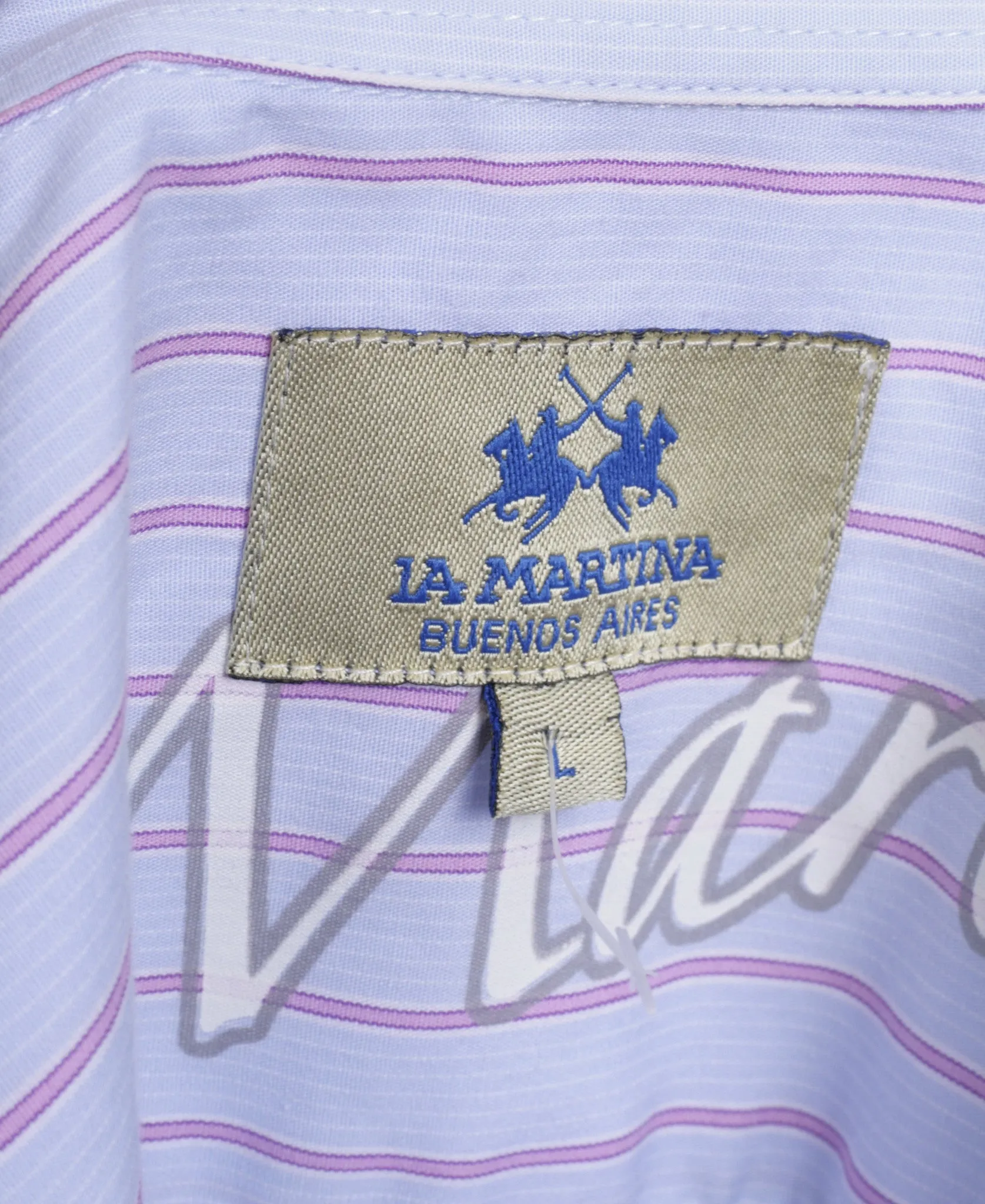 La Martina Mens L Casual Shirt Blue Cotton Buenos Aires Long Sleeve