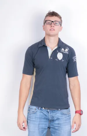 La Martina Mens M Polo Shirt Navy Blue Summer Short Sleeve Cotton