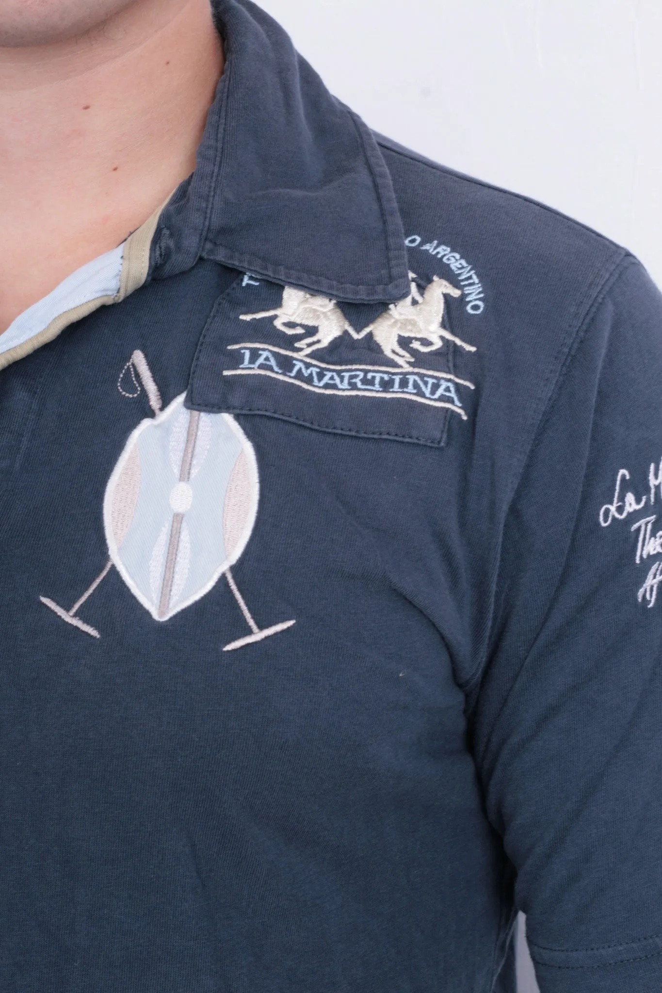 La Martina Mens M Polo Shirt Navy Blue Summer Short Sleeve Cotton