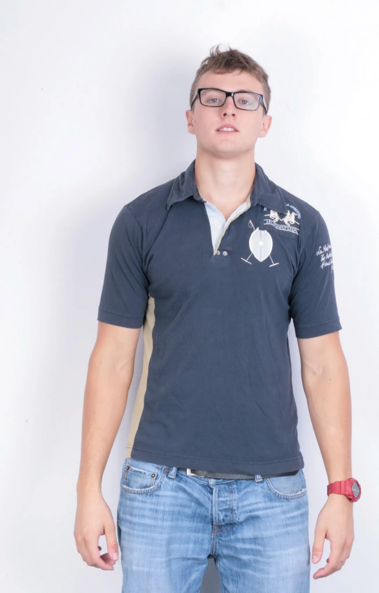 La Martina Mens M Polo Shirt Navy Blue Summer Short Sleeve Cotton