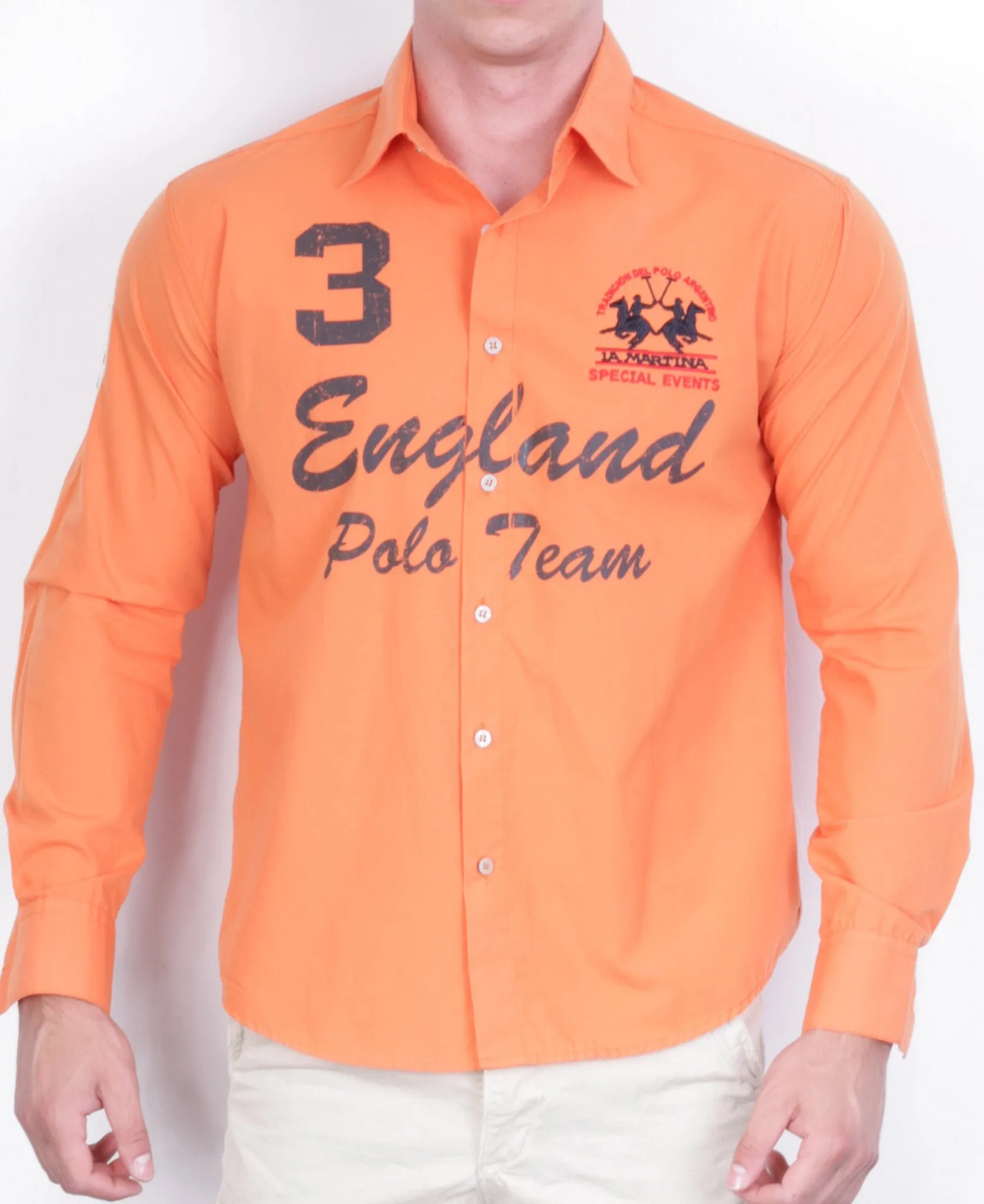 La Martina Mens XL Casual Shirt Long Sleeve Orange Argentino