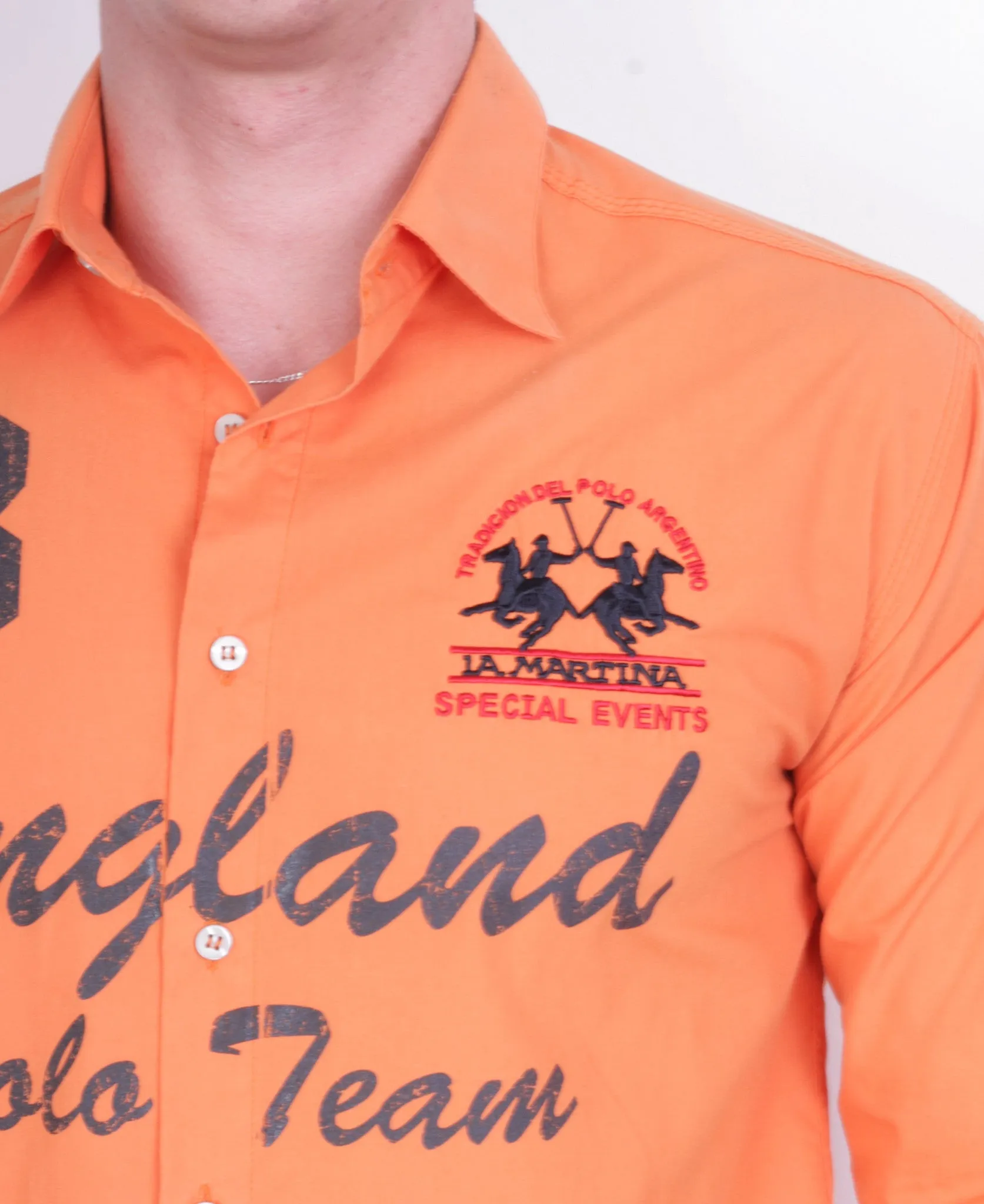 La Martina Mens XL Casual Shirt Long Sleeve Orange Argentino