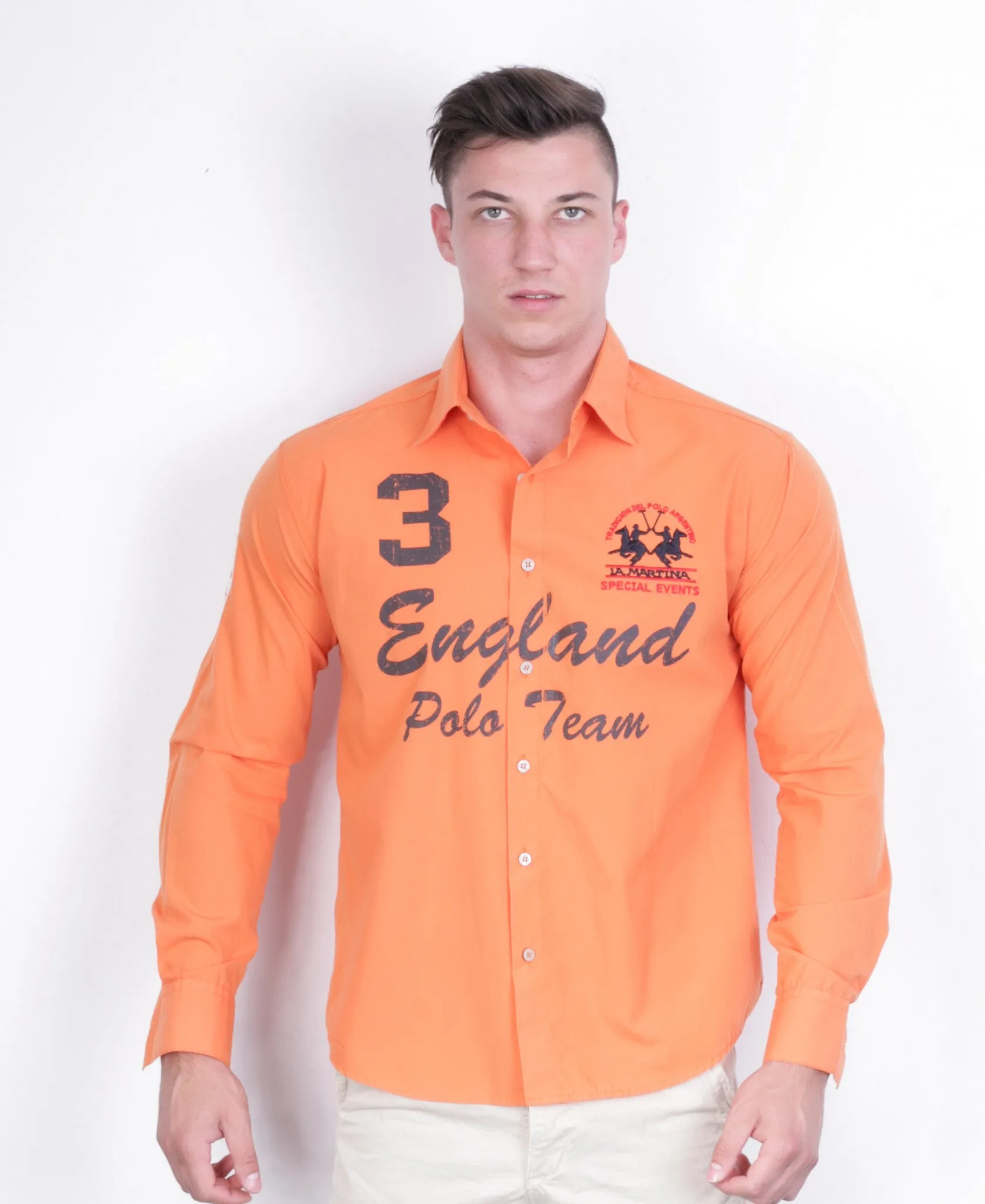 La Martina Mens XL Casual Shirt Long Sleeve Orange Argentino