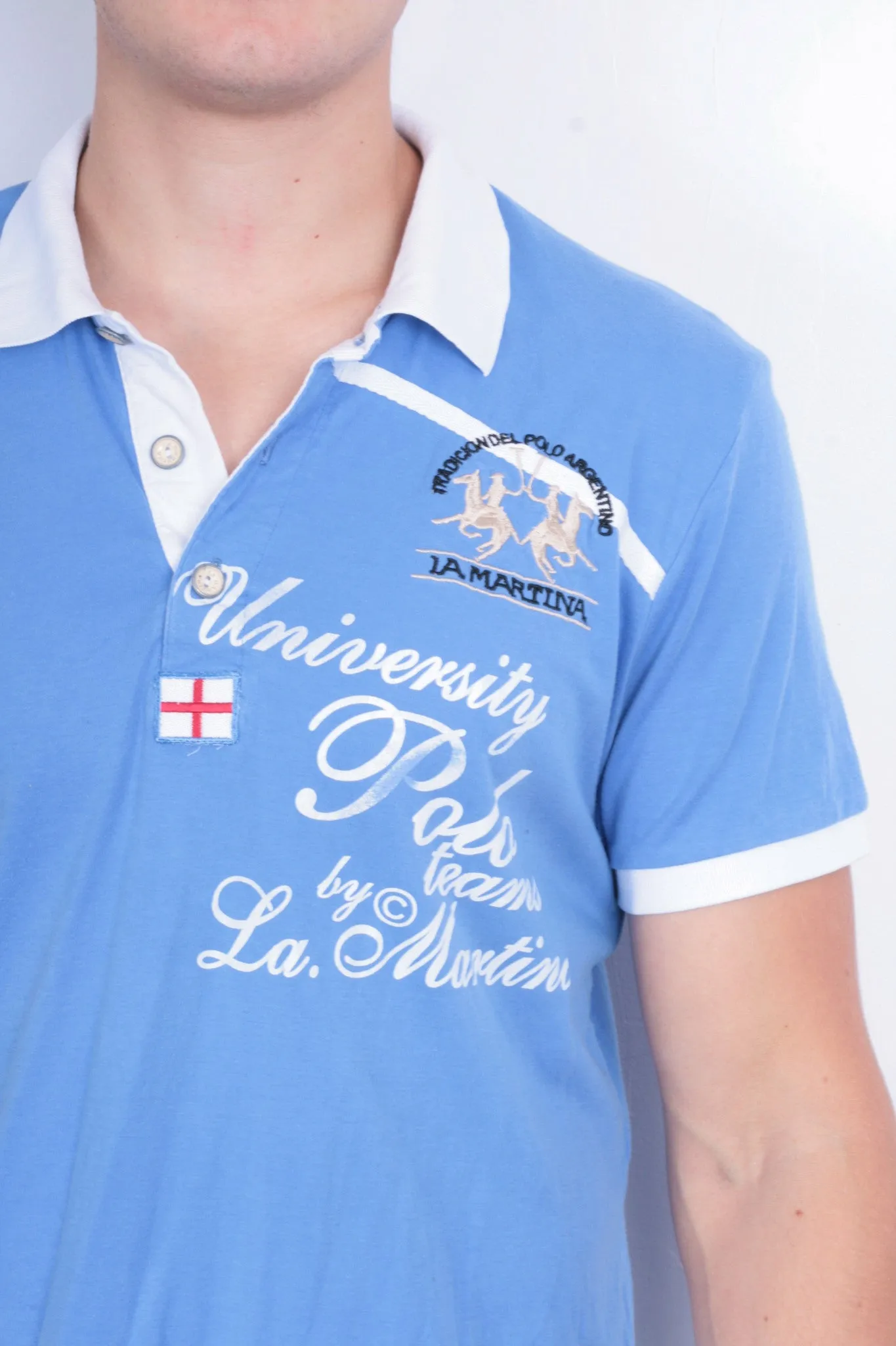 La Martina Mens XL Polo Shirt Blue Short Sleeve Cotton Summer