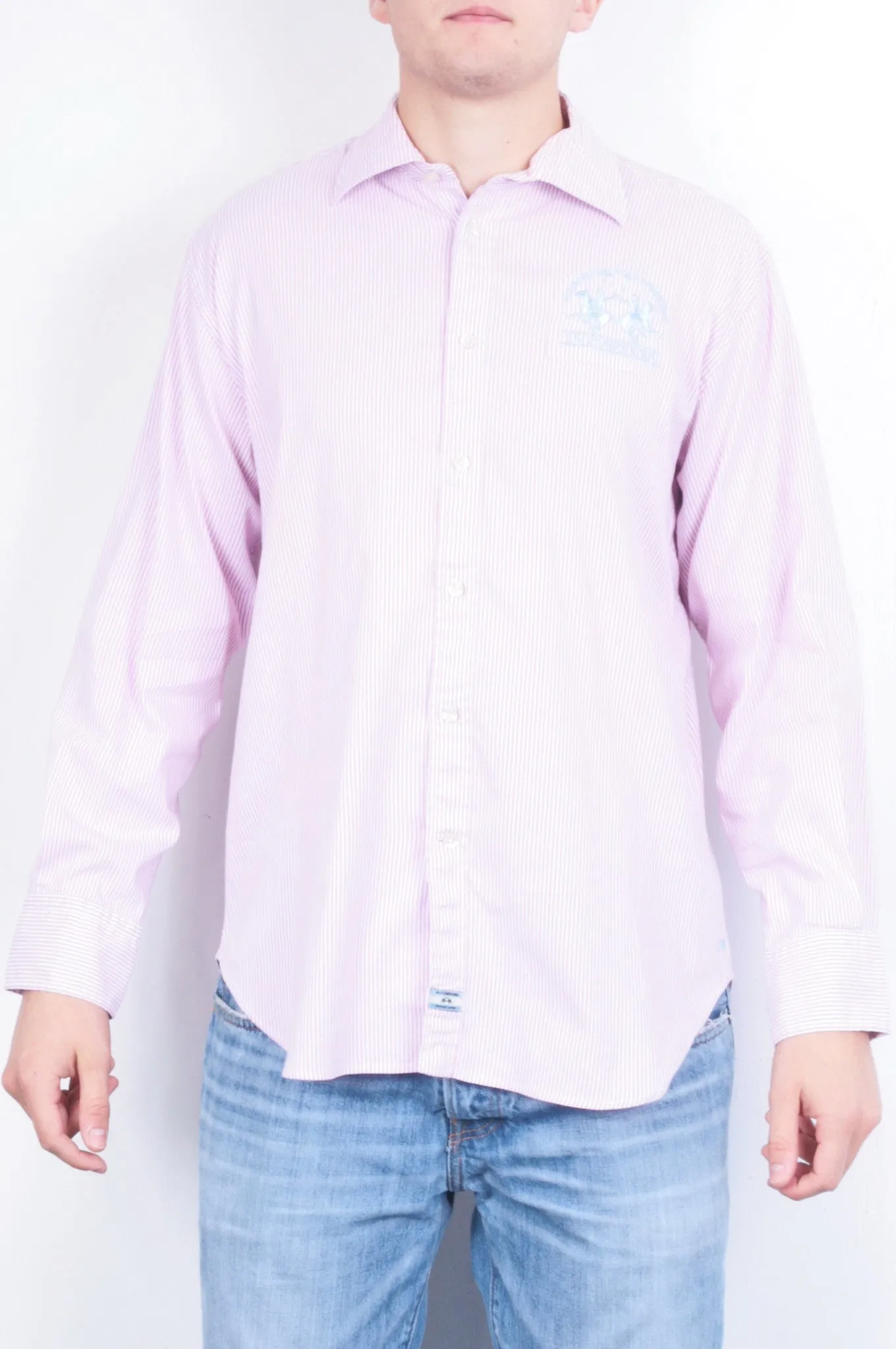 La Martina Mens XXL Casual Shirt Striped Pink Cotton Buenos Aires