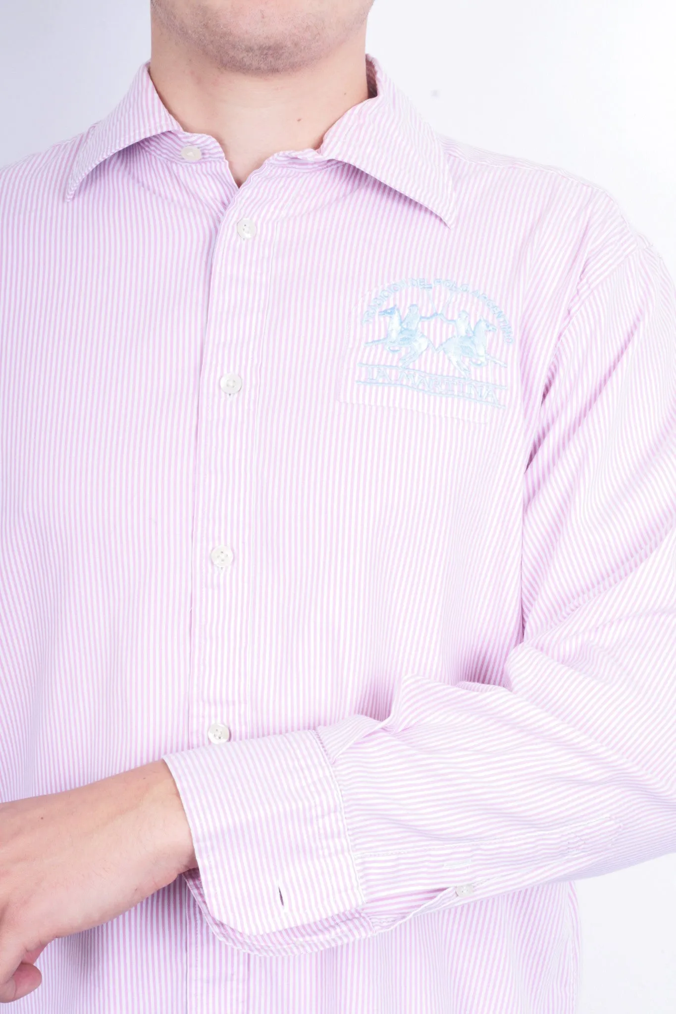 La Martina Mens XXL Casual Shirt Striped Pink Cotton Buenos Aires