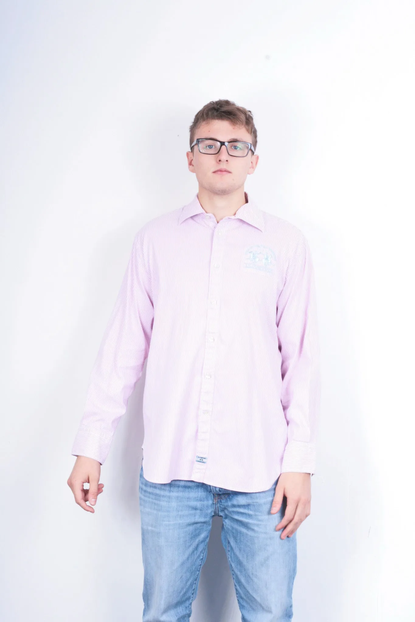 La Martina Mens XXL Casual Shirt Striped Pink Cotton Buenos Aires
