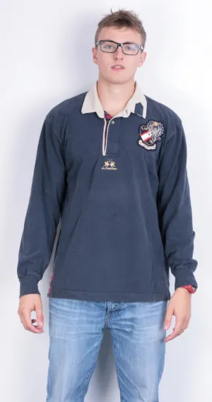 La Martina Mens XXL Polo Shirt Navy Blue Long Sleeve Cotton