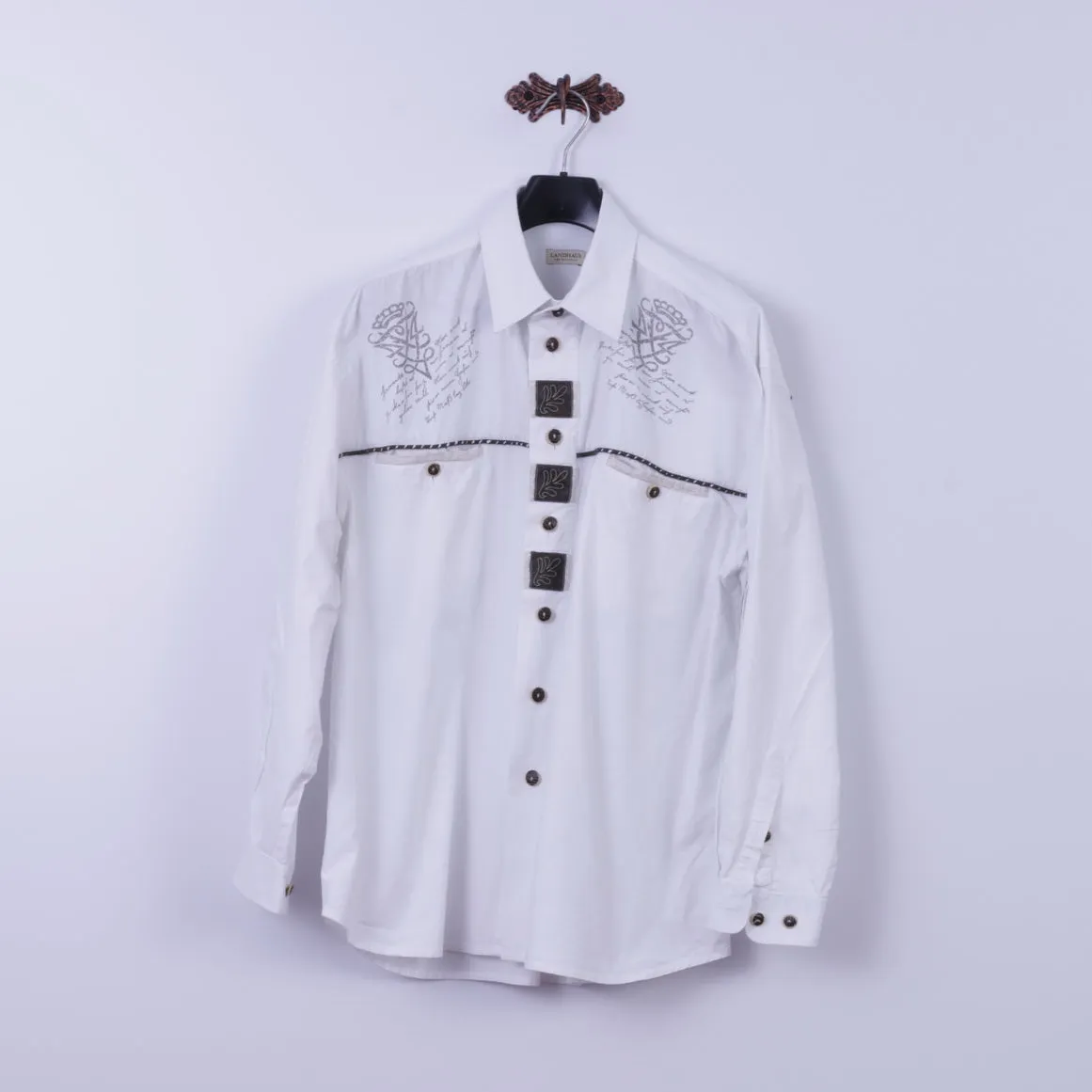 Landhaus by C&A Mens XL Casual Shirt White Cotton Naturally Detailed Tyrol Top