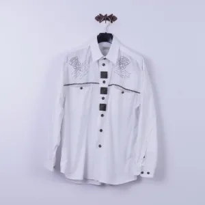 Landhaus by C&A Mens XL Casual Shirt White Cotton Naturally Detailed Tyrol Top