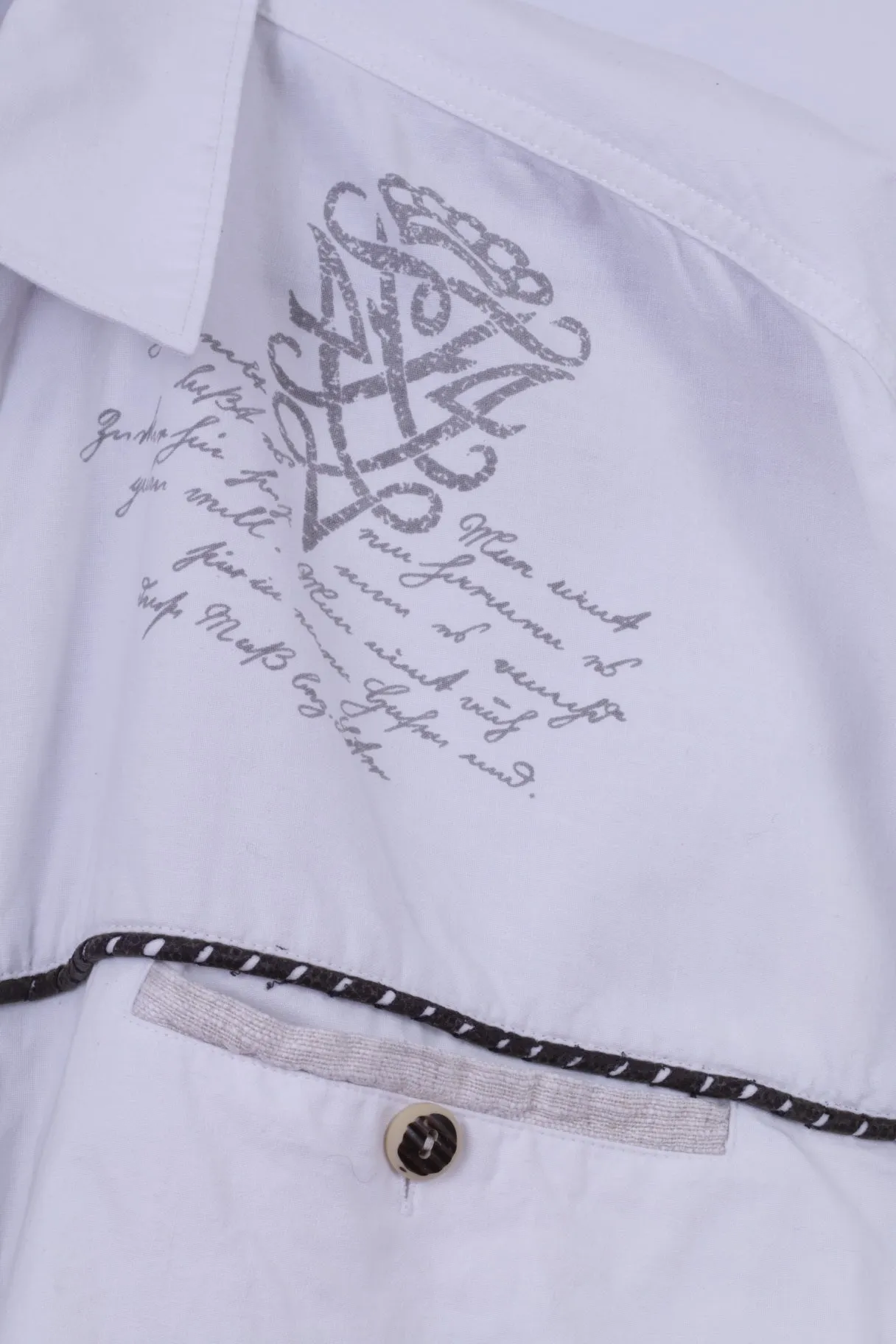 Landhaus by C&A Mens XL Casual Shirt White Cotton Naturally Detailed Tyrol Top