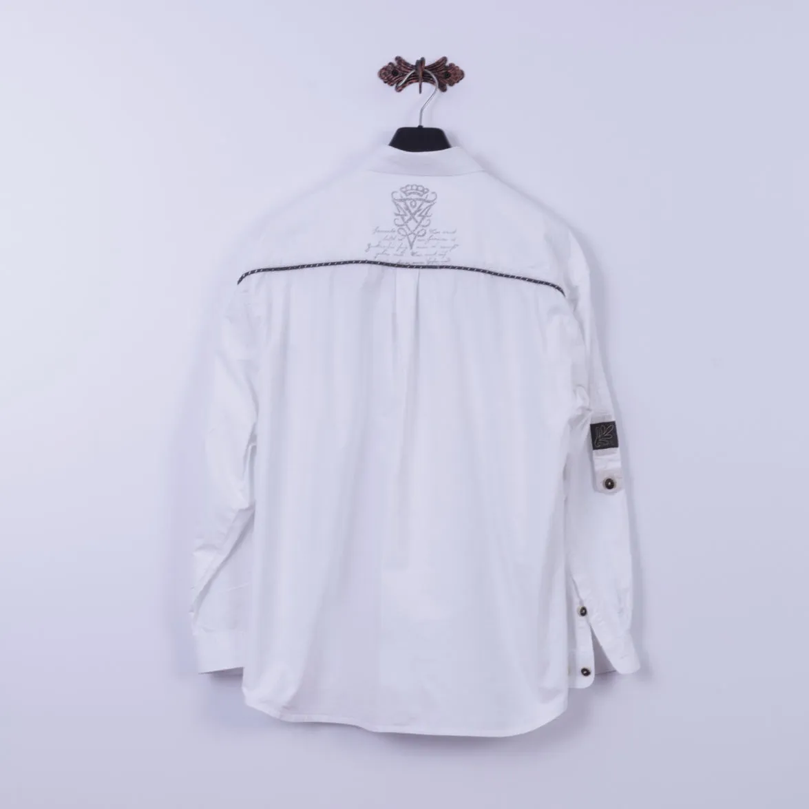 Landhaus by C&A Mens XL Casual Shirt White Cotton Naturally Detailed Tyrol Top
