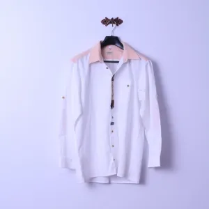 LANDHAUS C&A Naturally Mens XL 43/44 Casual Shirt White Cotton Tyrol Ebroidered Top