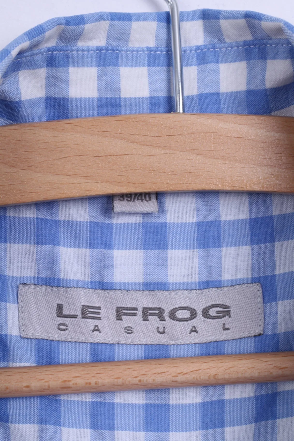 Le Frog Mens M Casual Shirt Blue Checkered Short Sleeve Button down Collar
