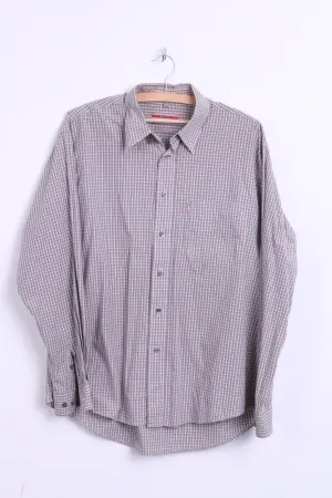 Lee Cooper Mens 16 XL Casual Shirt Check Cotton Top Grey Beige