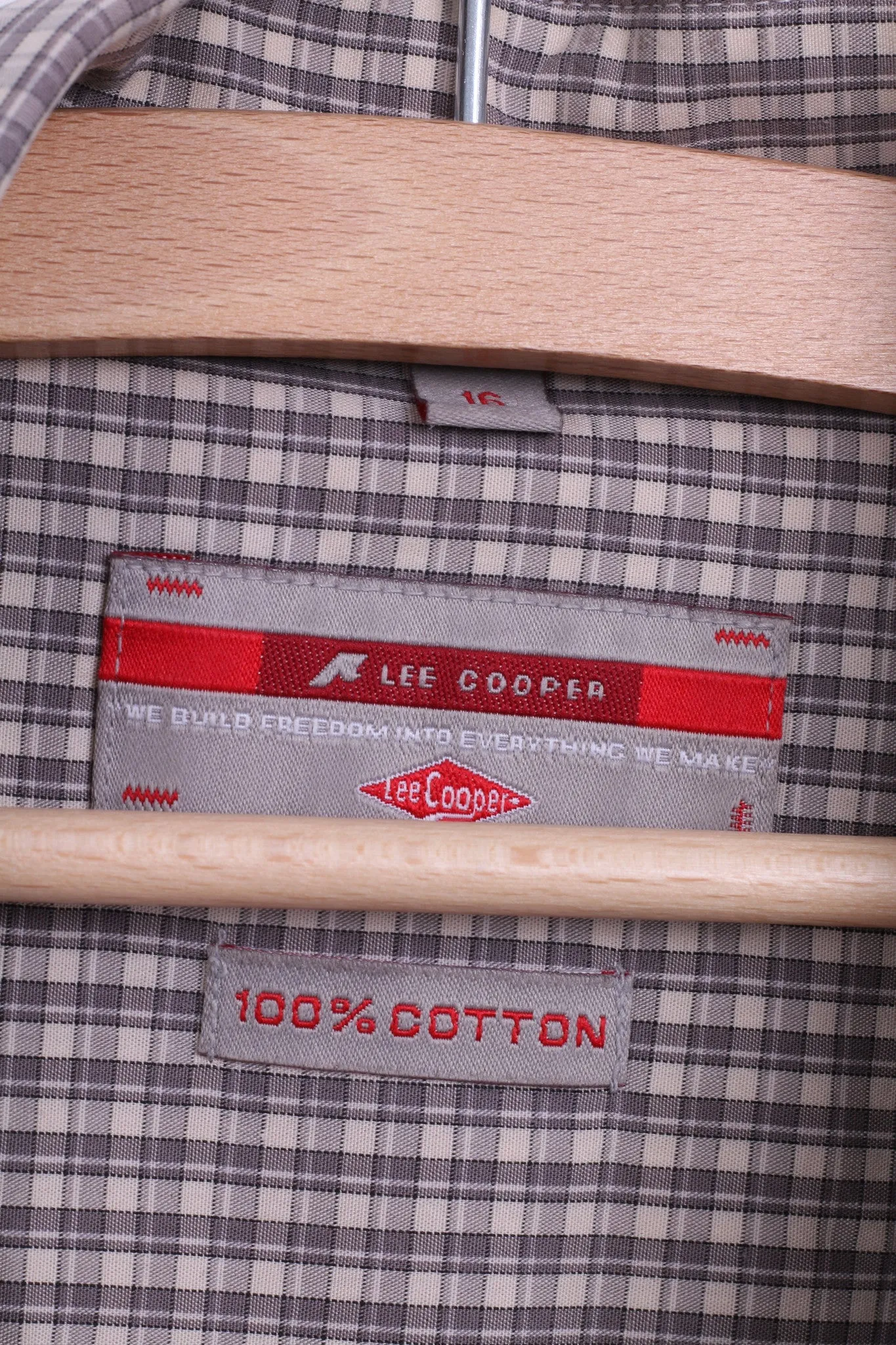 Lee Cooper Mens 16 XL Casual Shirt Check Cotton Top Grey Beige