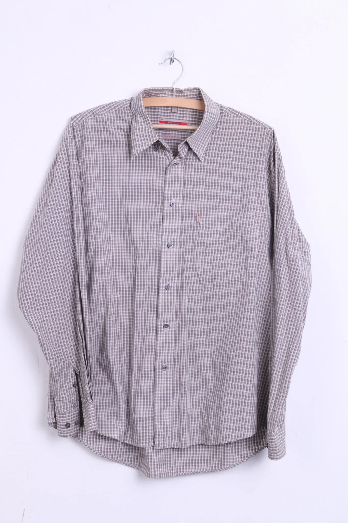 Lee Cooper Mens 16 XL Casual Shirt Check Cotton Top Grey Beige