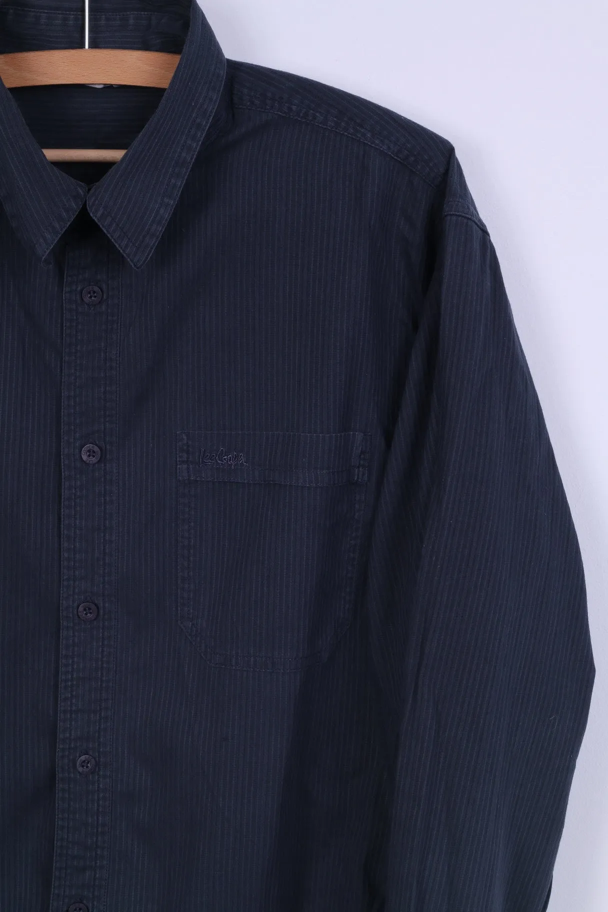 Lee Cooper Mens L Casual Shirt Dark Green Cotton Long Sleeve Striped