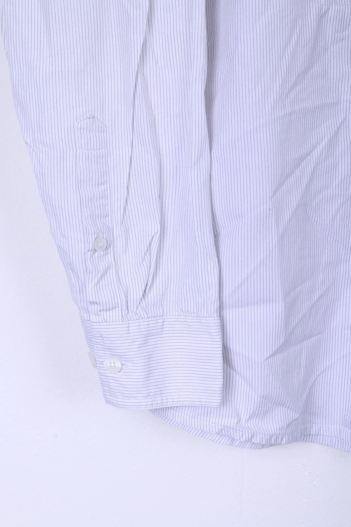 Lee Mens L Casual Shirt Stand Up Collar Striped White Long Sleeve Top