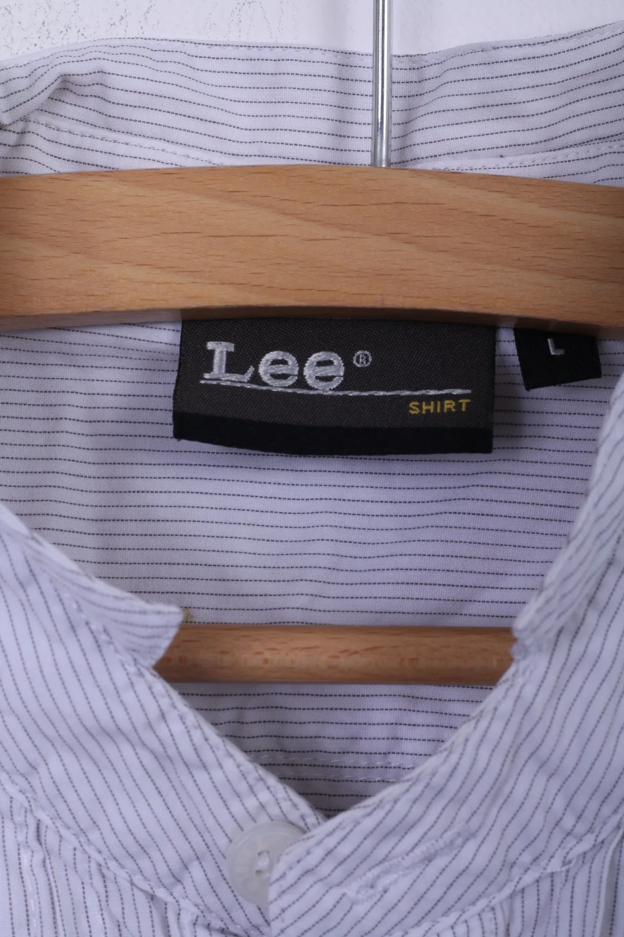 Lee Mens L Casual Shirt Stand Up Collar Striped White Long Sleeve Top