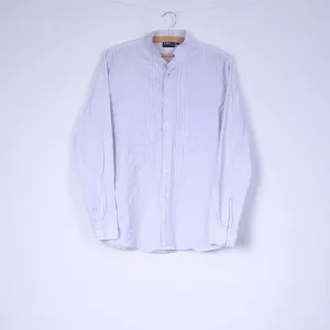 Lee Mens L Casual Shirt Stand Up Collar Striped White Long Sleeve Top