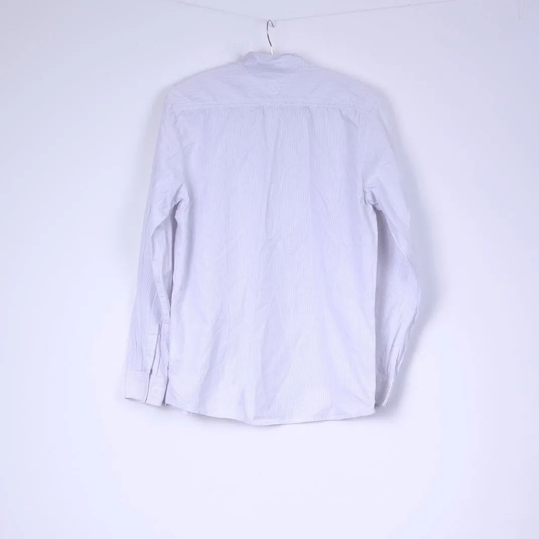 Lee Mens L Casual Shirt Stand Up Collar Striped White Long Sleeve Top