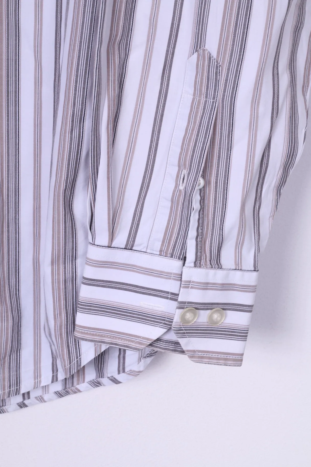 Lerros Mens M Casual Shirt Striped White Long Sleeve Top Cotton