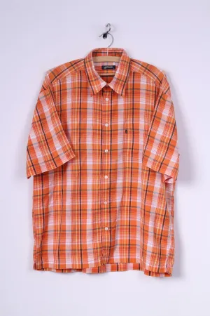 Lerros Mens XL Casual Shirt Check Short Sleeve Orange Cotton Top