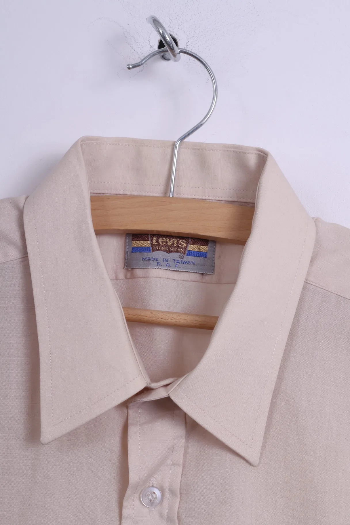 Levis Mens 16 41 S Casual Shirt Beige Cotton Short Sleeve