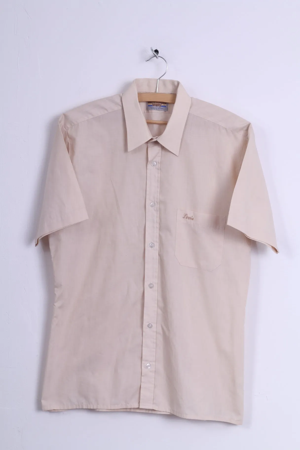 Levis Mens 16 41 S Casual Shirt Beige Cotton Short Sleeve