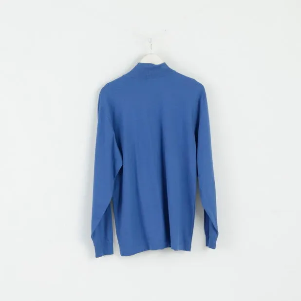 L.L.Bean Men M Shirt Blue Cotton  Trutleneck Plain Stretch Long Sleeve Top