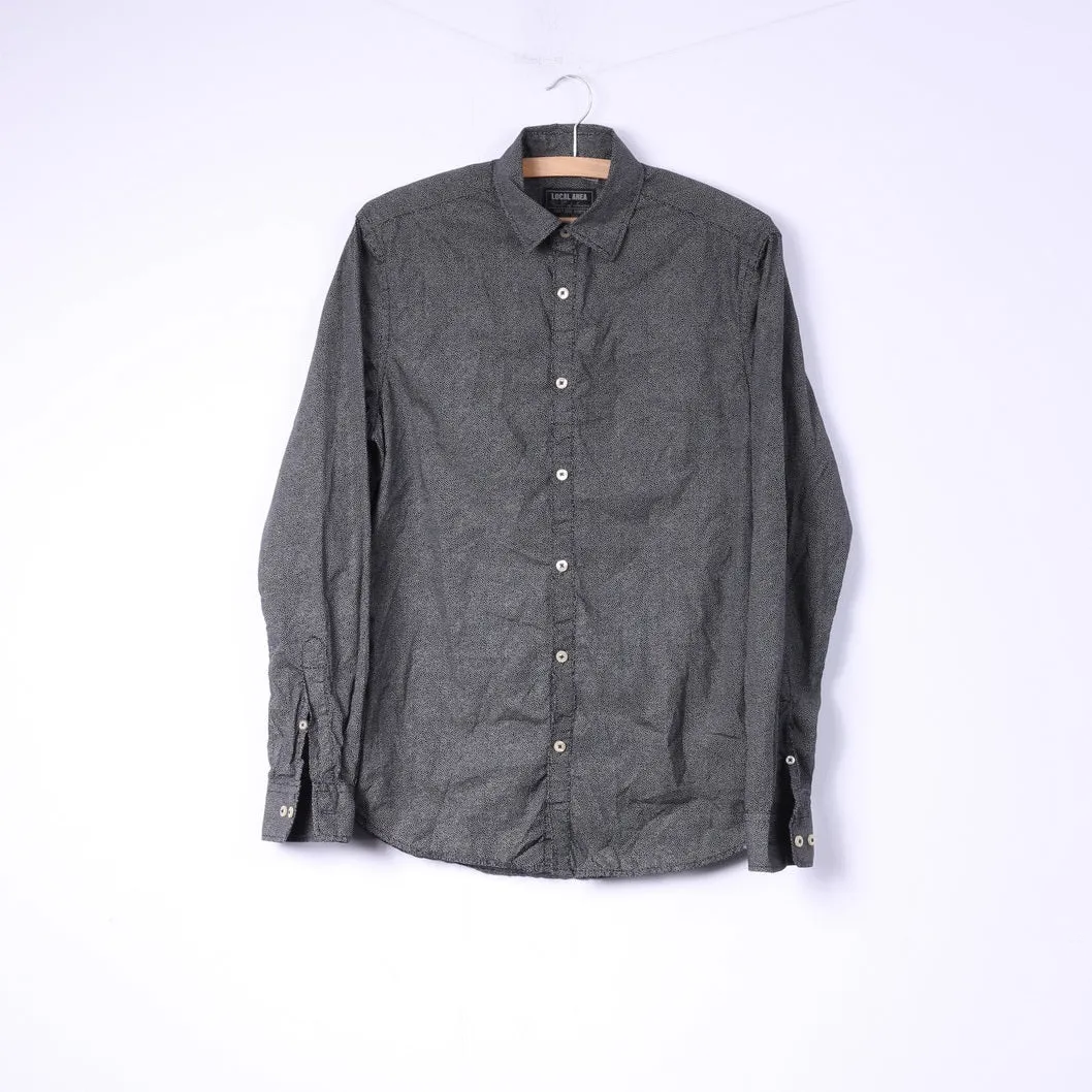 Local Area Mens S Casual Shirt Black Micro Dots First Base Sports Cotton Top Straight Up