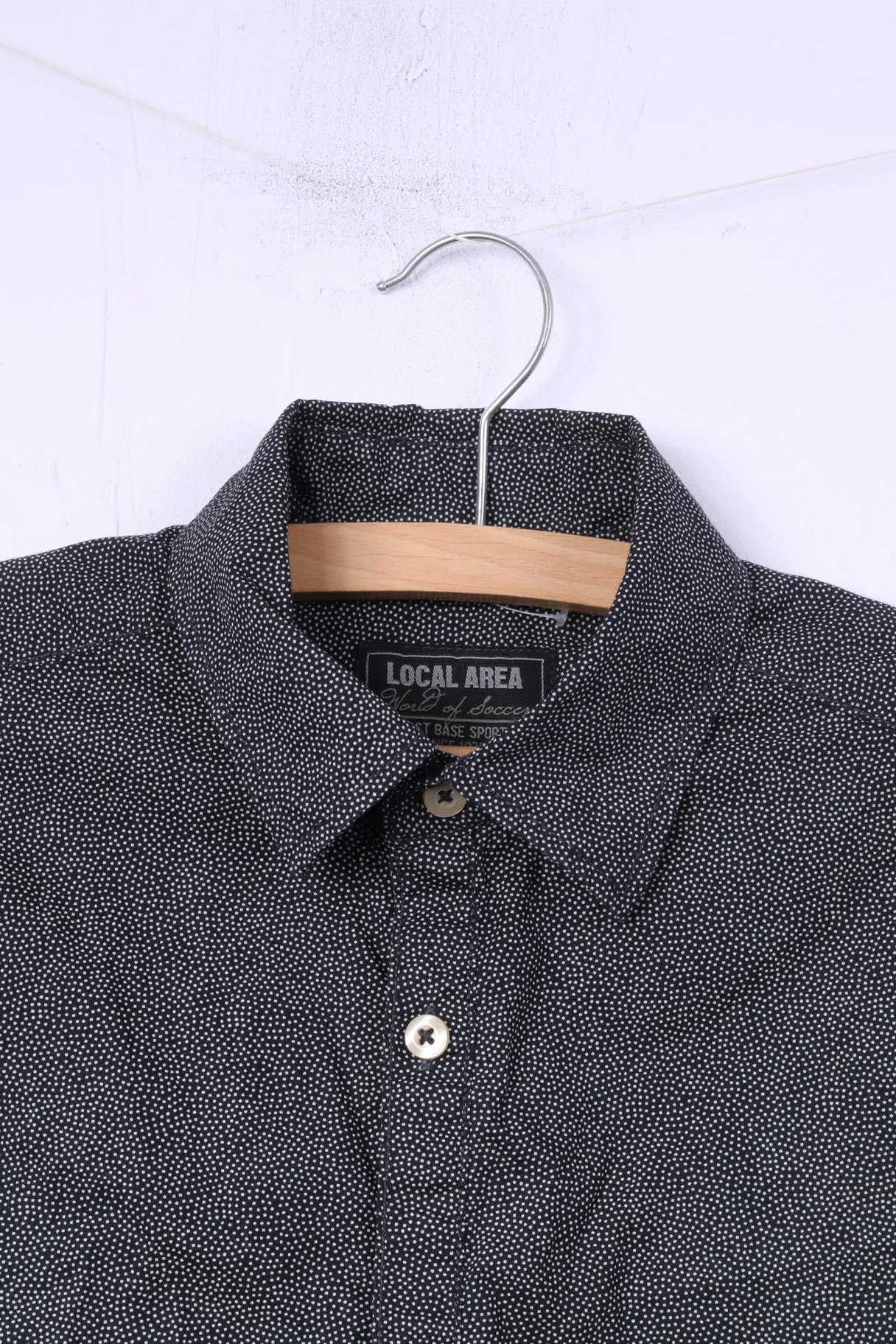 Local Area Mens S Casual Shirt Black Micro Dots First Base Sports Cotton Top Straight Up