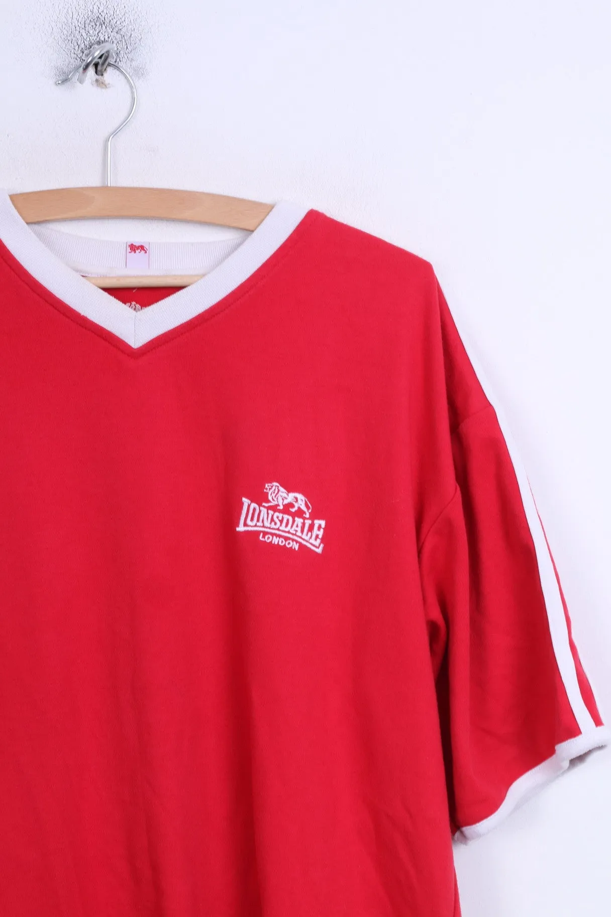 Lonsdale London Mens L Shirt Red V Neck Sport Training