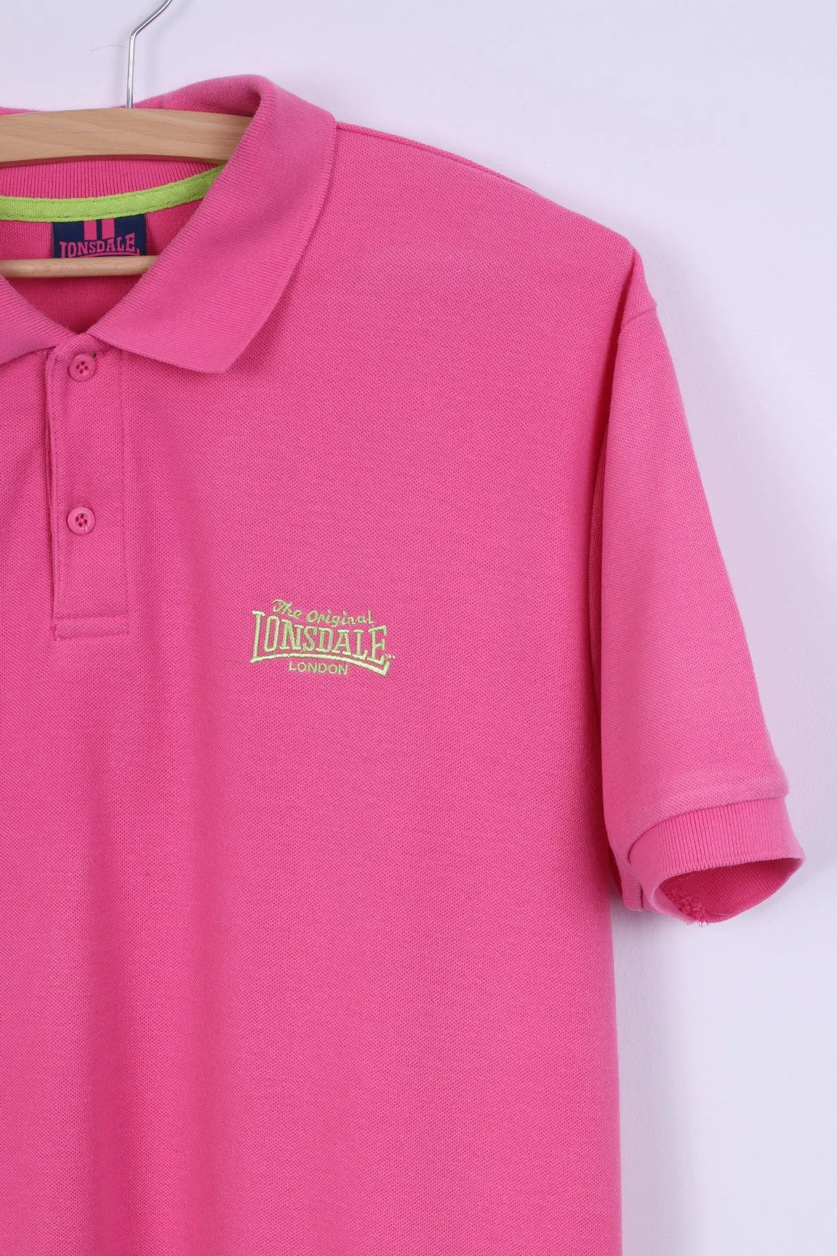 Lonsdale London Mens S Polo Shirt Pink Neon Cotton Short Sleeve Top