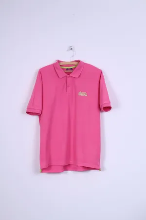 Lonsdale London Mens S Polo Shirt Pink Neon Cotton Short Sleeve Top