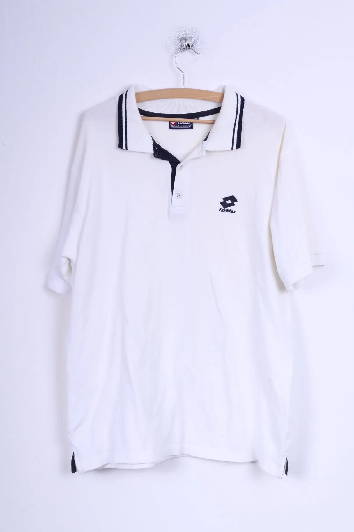 Lotto Mens XL Polo Shirt Cream Cotton Detailed Buttons Sport Top
