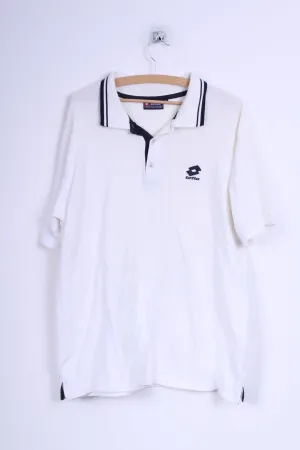 Lotto Mens XL Polo Shirt Cream Cotton Detailed Buttons Sport Top