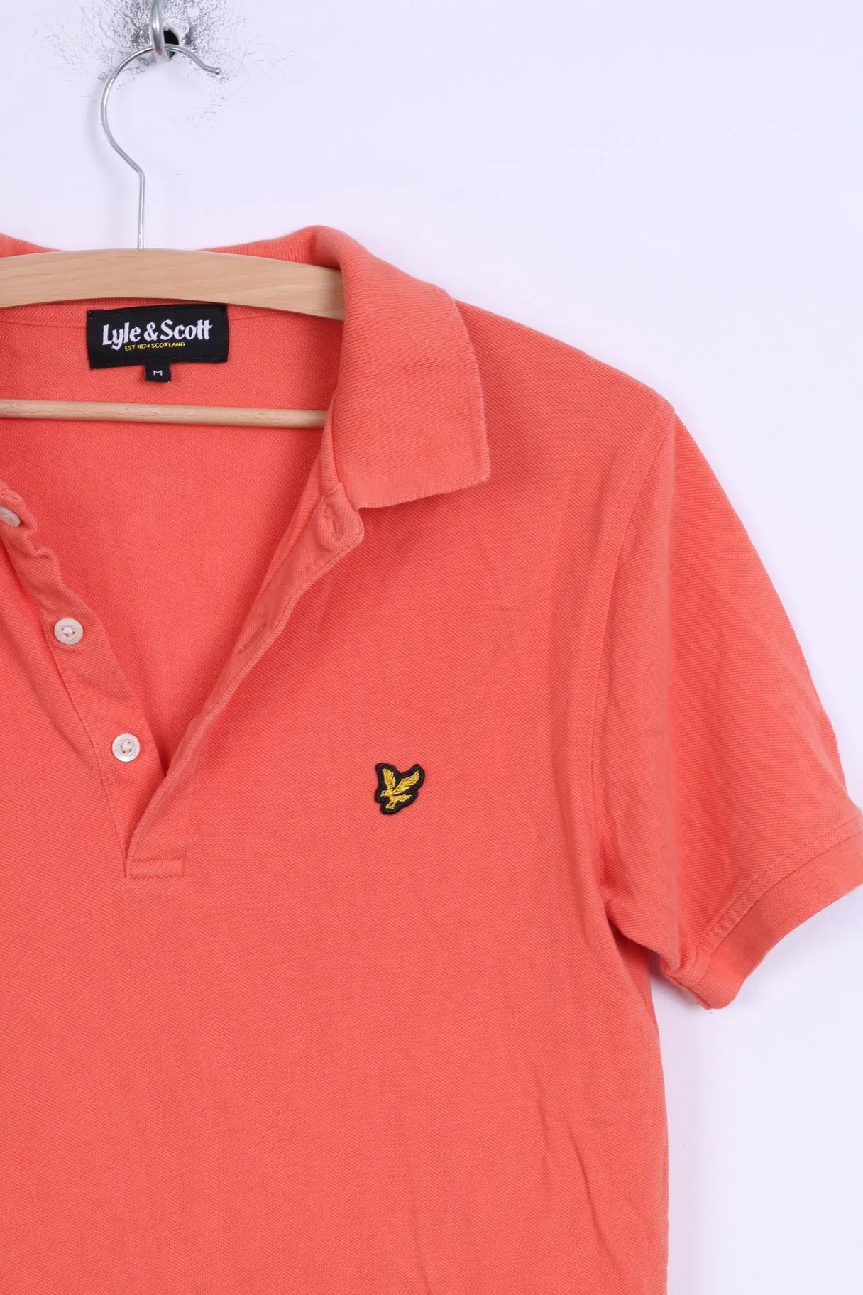 Lyle & Scott Mens M (S) Polo Shirt Cotton Coral Detailed Buttons