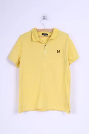 Lyle & Scott Vintage Mens L (S) Polo Shirt Yellow Cotton Slim Fit Detailed Buttons