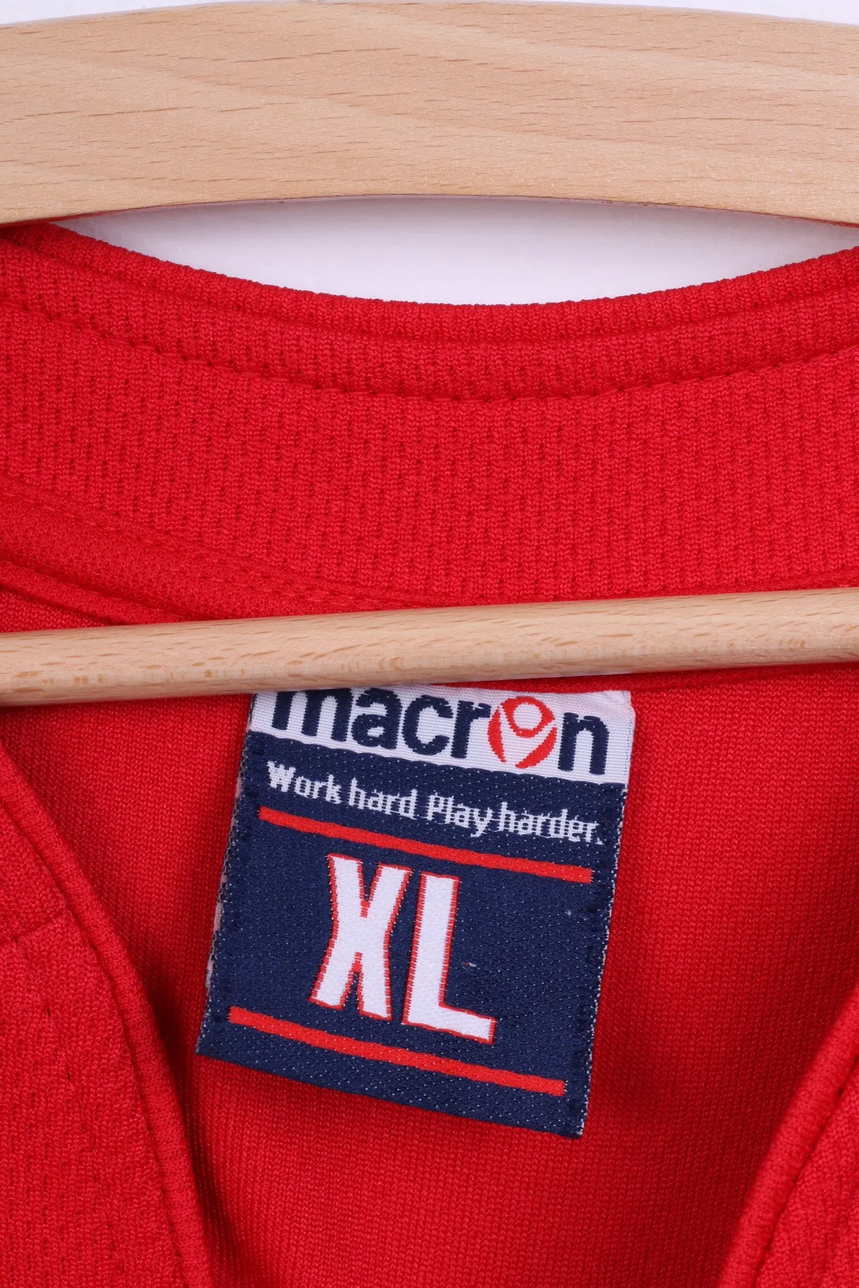 Macron Mens XL Shirt Rugby York College 15 Jersey Red V-Neck