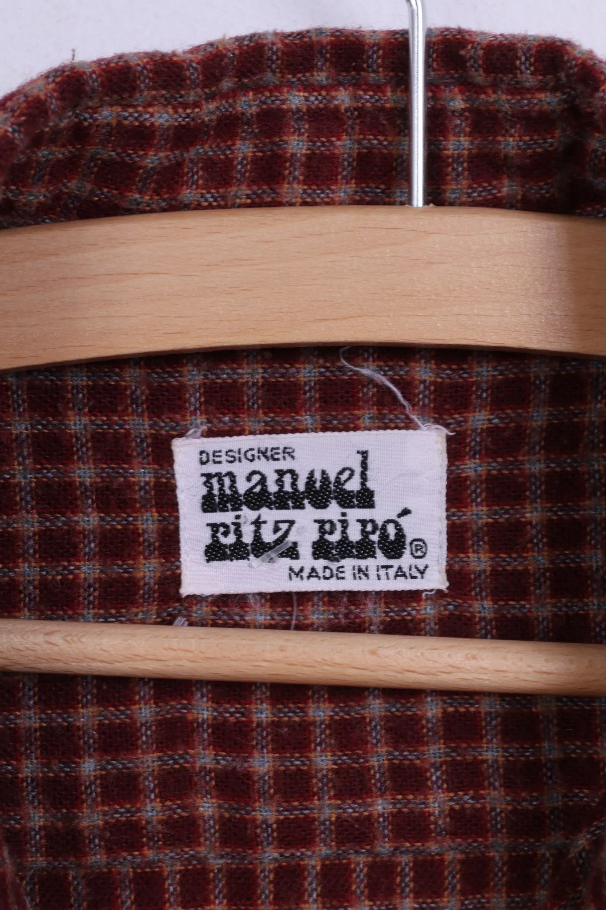 Manuel Ritz Pipo Mens 14.5 S Casual Shirt Burgundy Cotton Check Long Sleeve