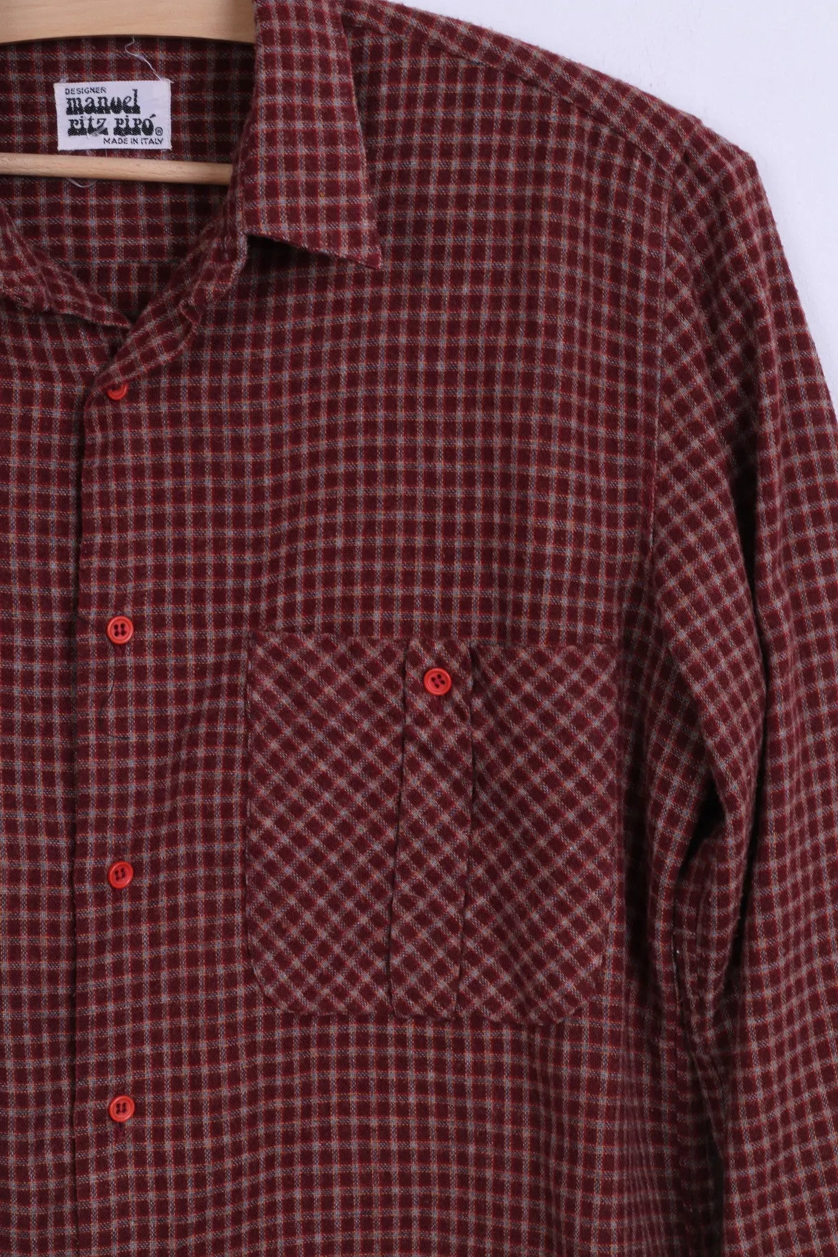 Manuel Ritz Pipo Mens 14.5 S Casual Shirt Burgundy Cotton Check Long Sleeve