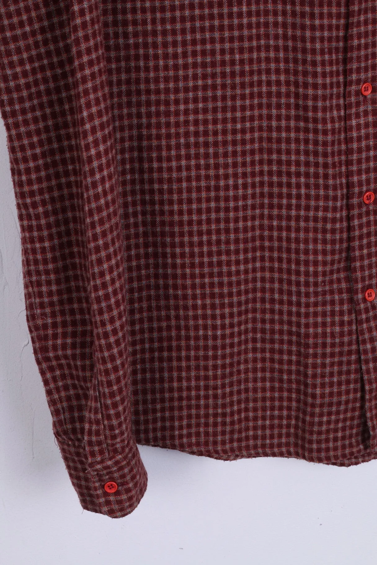 Manuel Ritz Pipo Mens 14.5 S Casual Shirt Burgundy Cotton Check Long Sleeve
