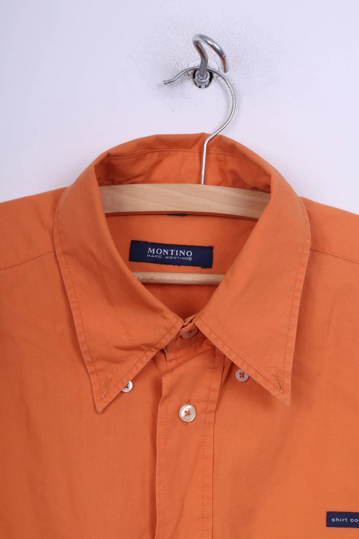 Marc Montino Mens XL Casual Shirt Orange Cotton Long Sleeve Button Down Collar