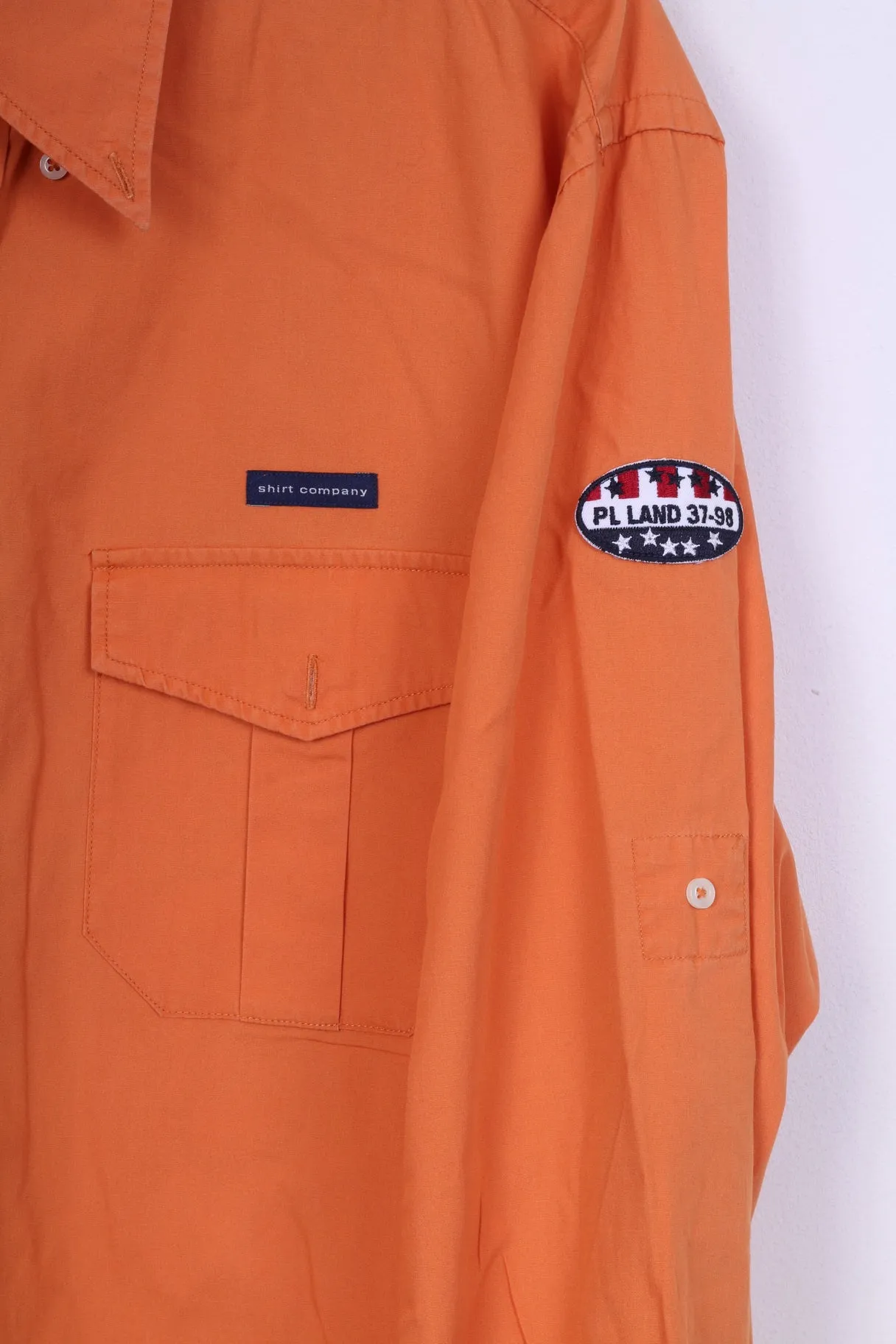 Marc Montino Mens XL Casual Shirt Orange Cotton Long Sleeve Button Down Collar