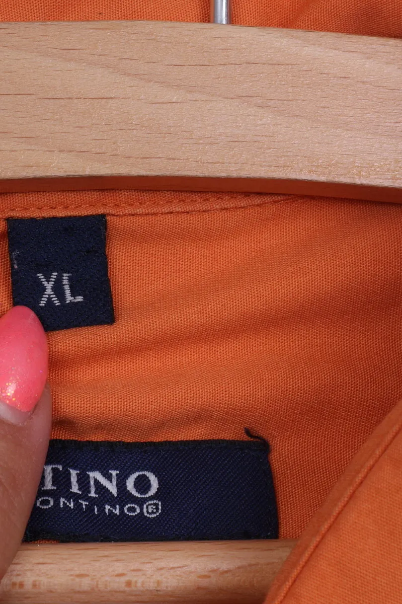 Marc Montino Mens XL Casual Shirt Orange Cotton Long Sleeve Button Down Collar